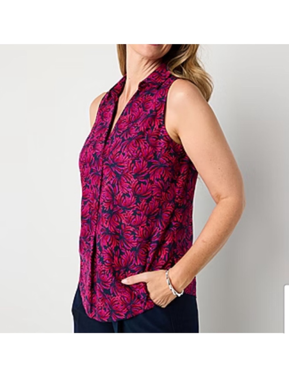Liz Claiborne Floral Pink and Blue Sleeveless Top